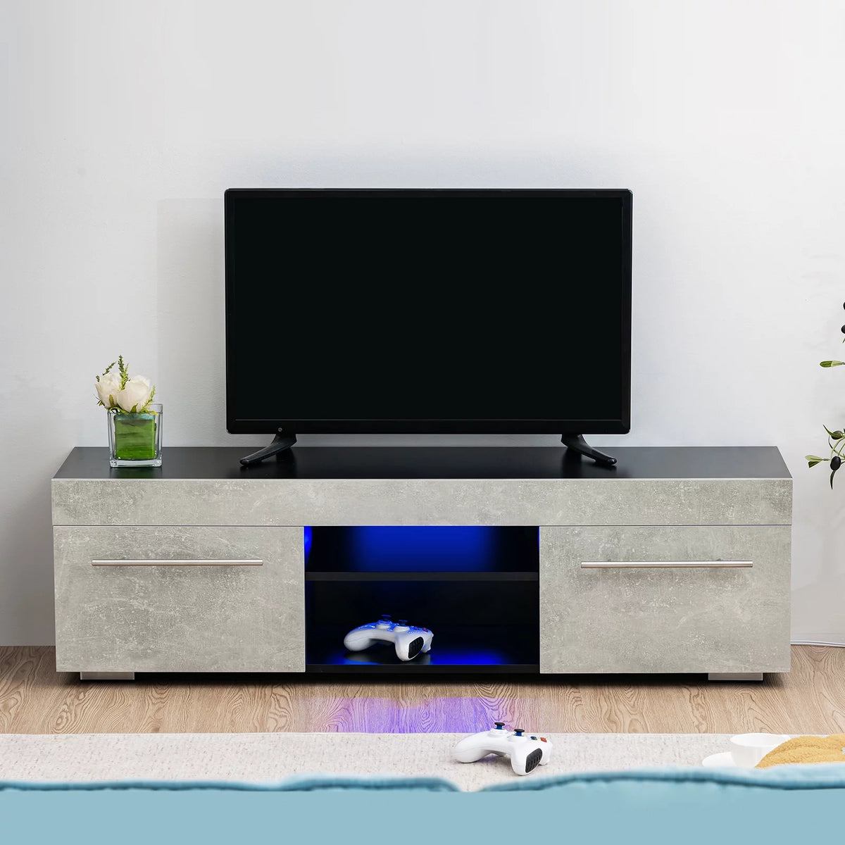 White High Gloss TV Stand with LED Lights I925