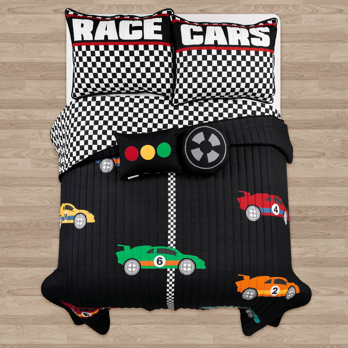Racing Cars Quilt Black Multi 4pc Set Twin N2367