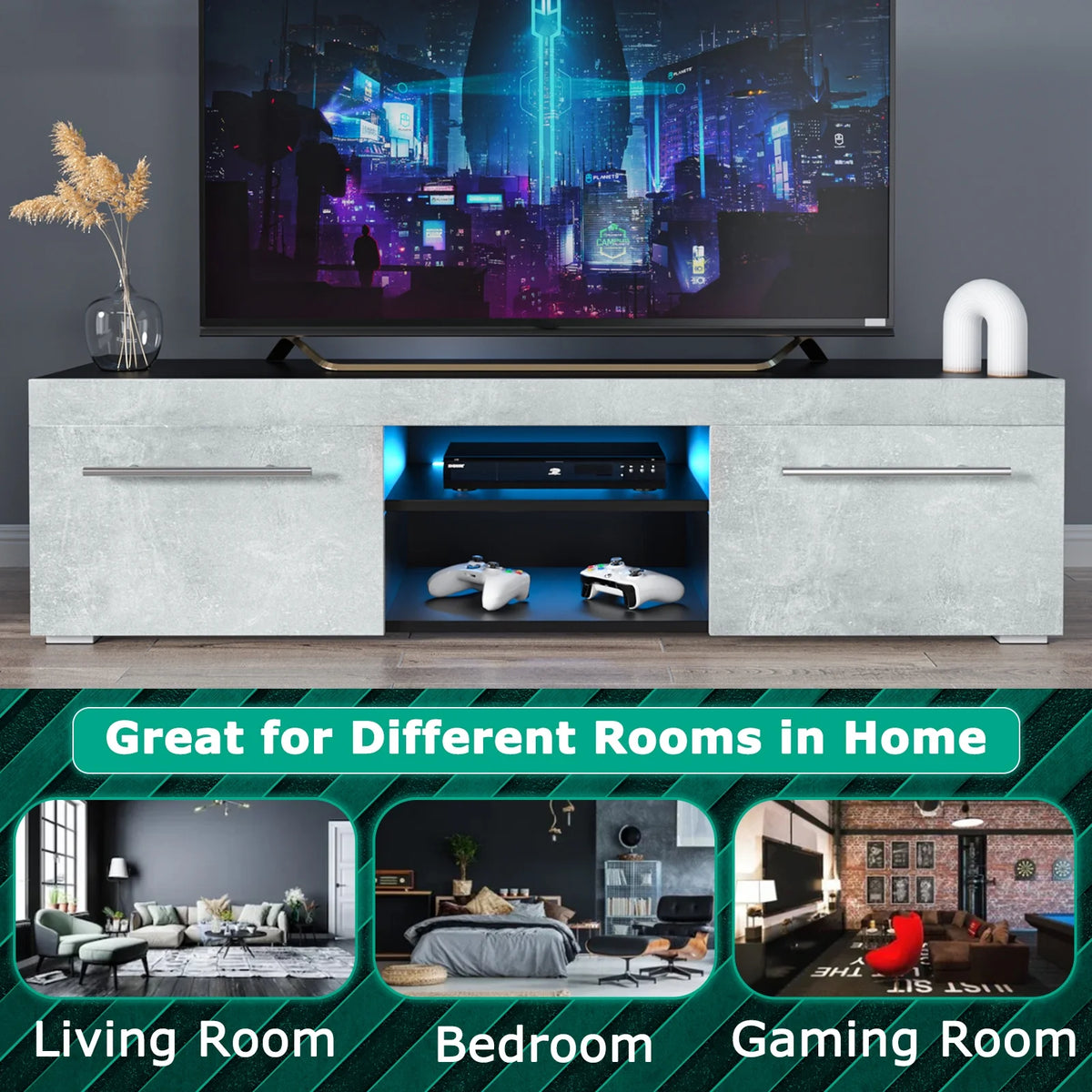 White High Gloss TV Stand with LED Lights I925