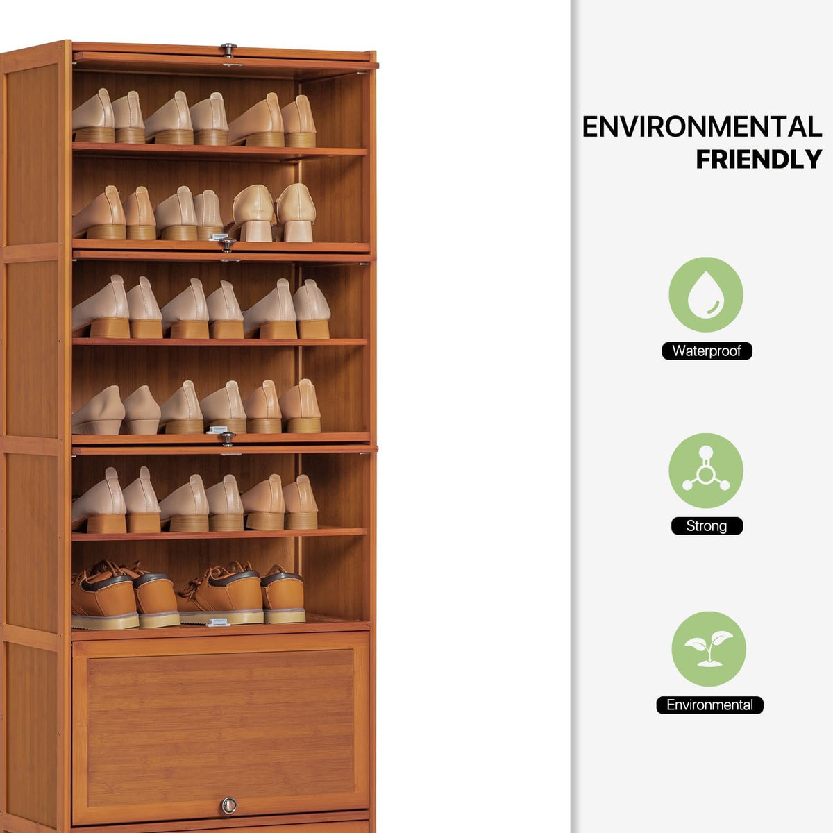 Tall Bamboo Shoe Storage Cabinet with Doors, 10 Tier Freestanding Shoe Shelf Rack G43892