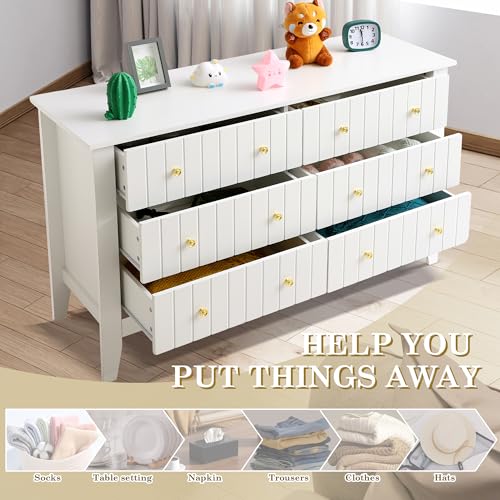 White 6 Drawer Wood Dresser with Metal Handle F425268