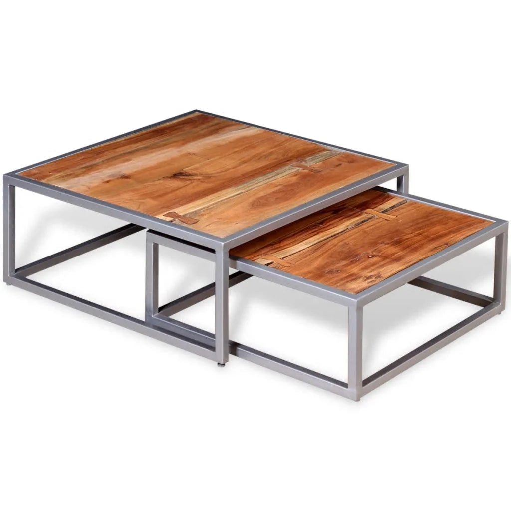 Two Piece Solid Acacia Wood Coffee Table Set A593446