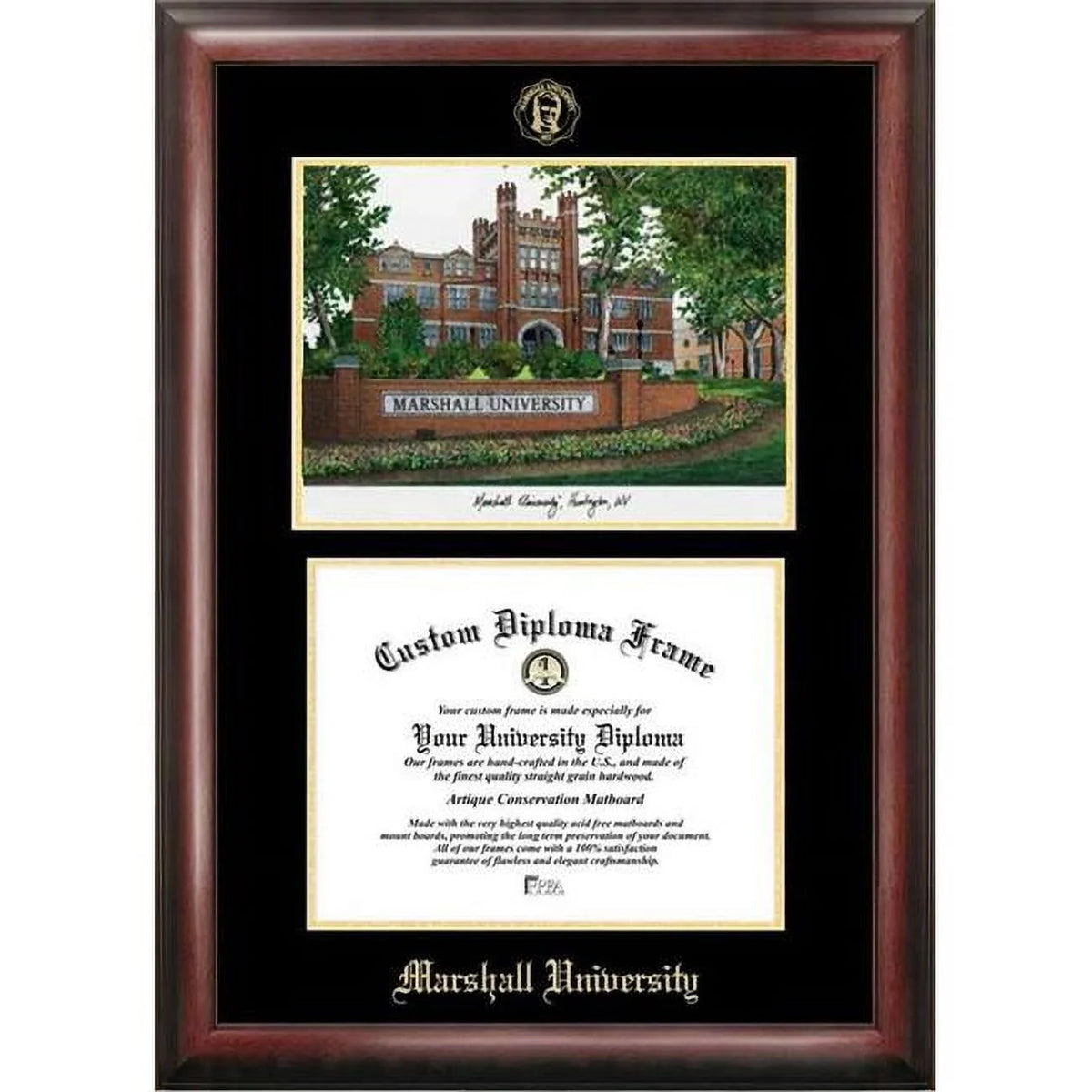 Marshall University Gold Embossed Diploma Frame with Lithograph K858
