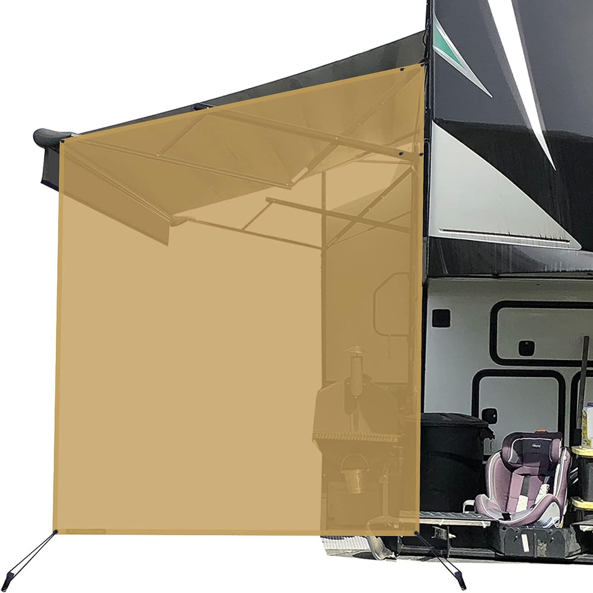 Beige Mesh RV Awning Sun Shade Screen 9'X7' U8914