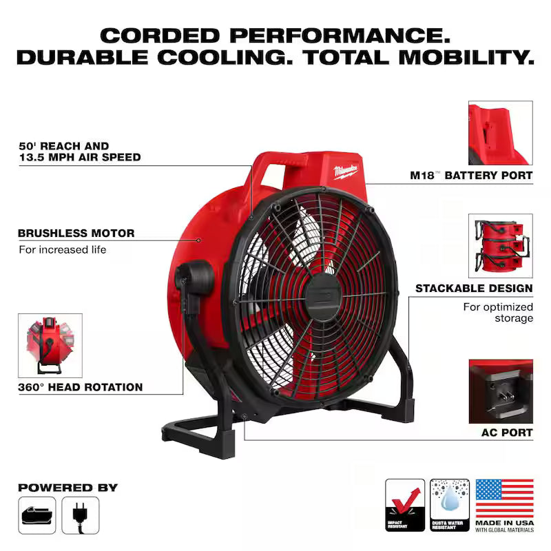 Brushless Cordless Variable Speed Fan U164881