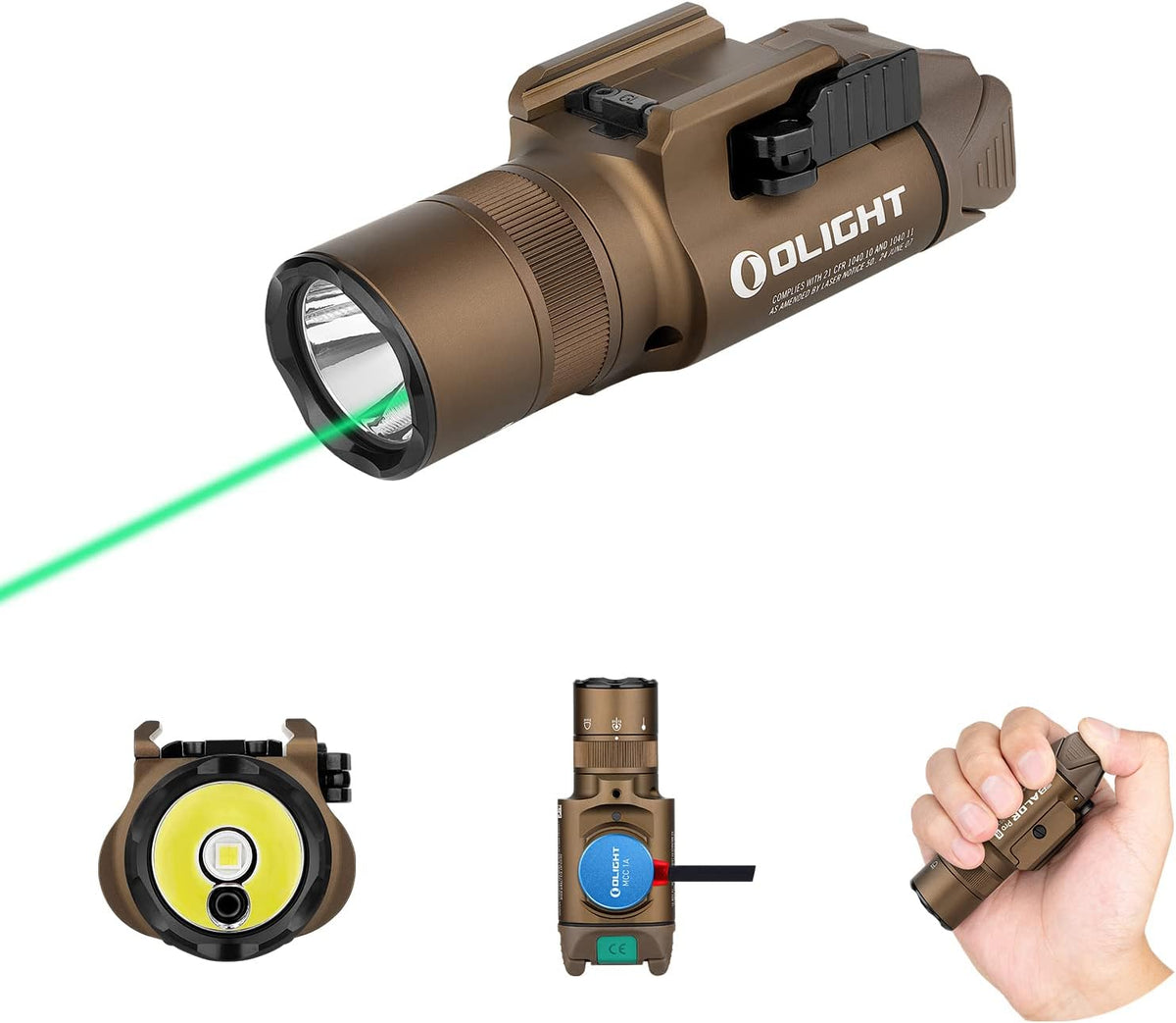 1350 Lumens Rechargeable Tactical Flashlight with Green Beam and White LED I93166