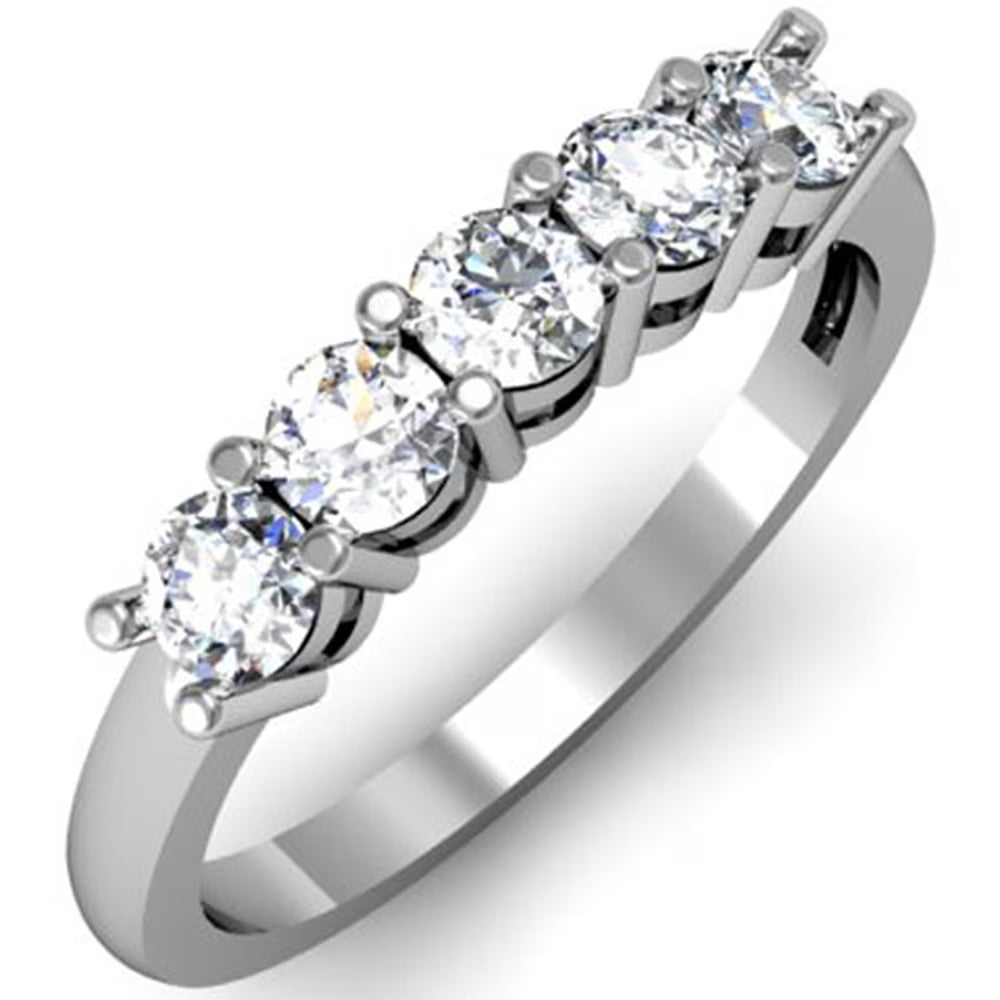 0.75 Carat 18K White Diamond 5 Stone Wedding Band Ring W348