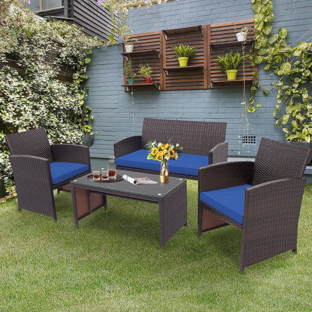4 Pc White Patio Rattan Furniture Set X495