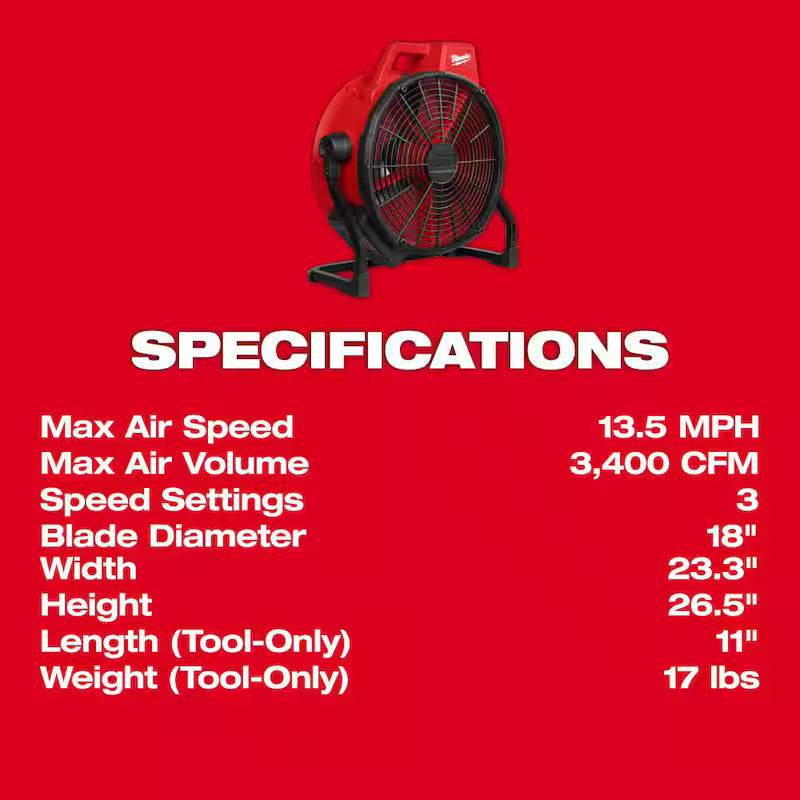 Brushless Cordless Variable Speed Fan U164881