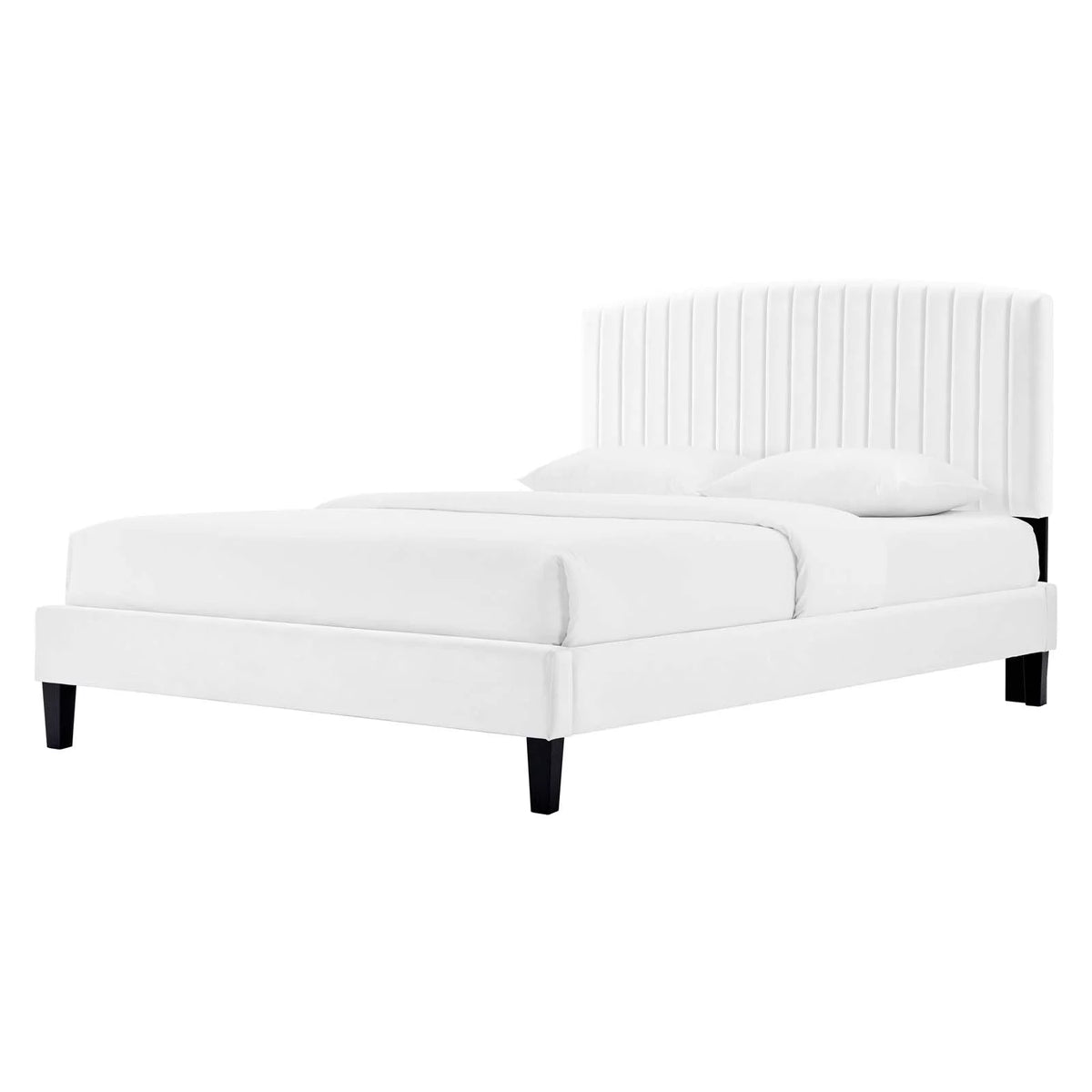 White Twin Size Velvet Platform Bed Frame U3835