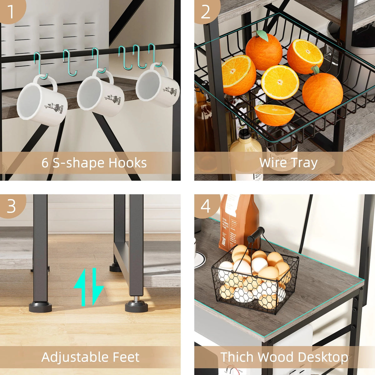 6 Tier Kitchen Bakers Rack with Power Outlet A947726