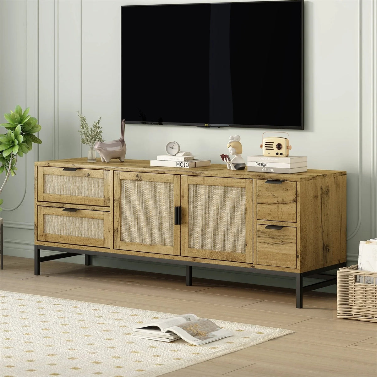 Rattan TV Stand up to 65" Brown I781