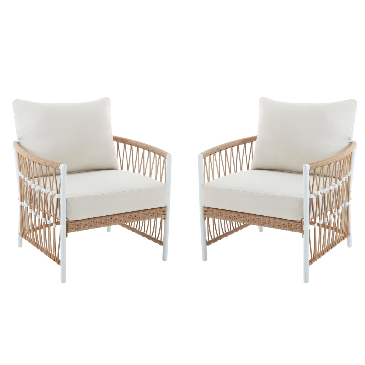 2-Pack White Outdoor Wicker Lounge Chair L150965