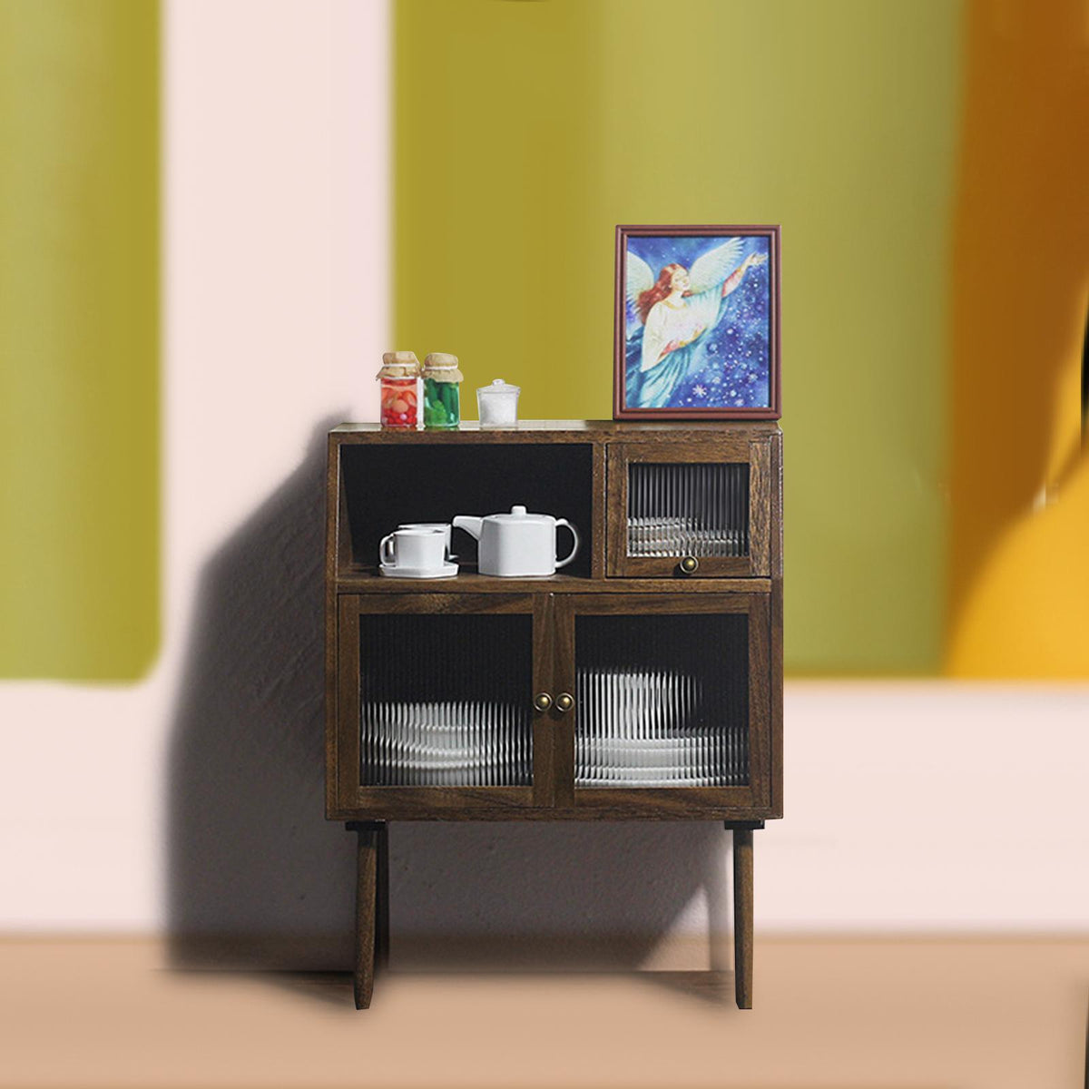 1/6 1/12 Scale Dollhouse Walnut Cabinets Cupboard K376