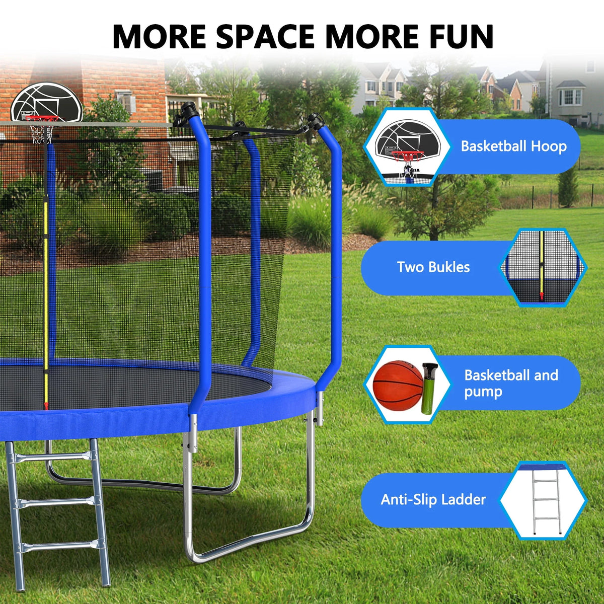 14FT Trampoline with Enclosure, Ladder, Basketball Hoop, Ball F838805