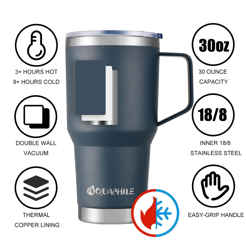30oz Light Blue Stainless Steel Insulated Coffee Mug with Handle B183