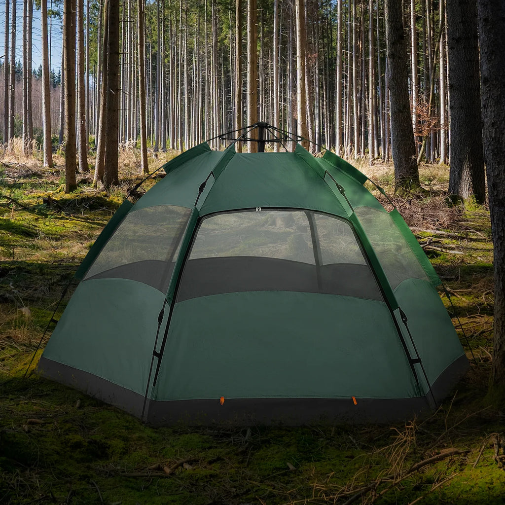 Large 4 Person Double Layer Camping Tent with Carry Bag, Green B813491