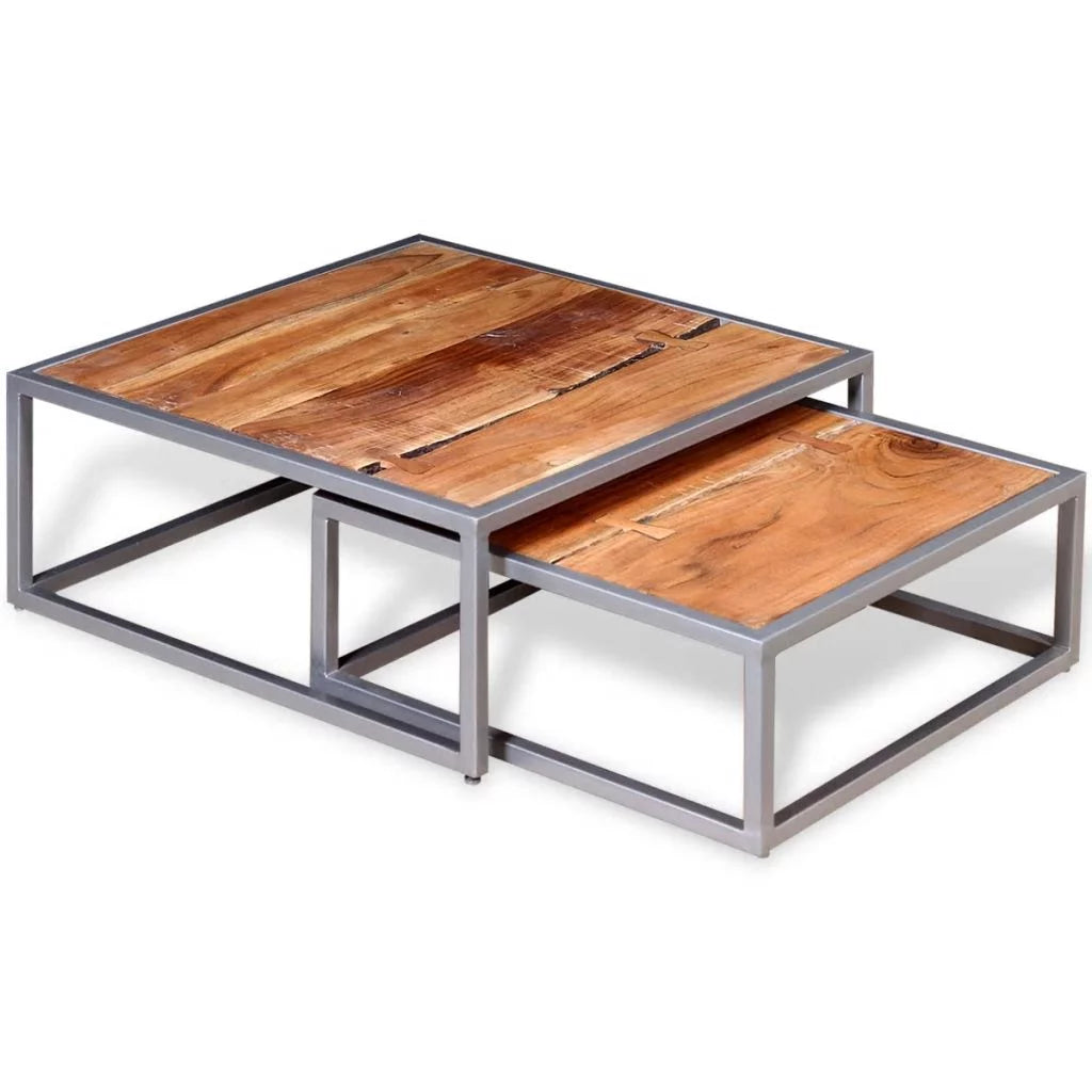 Two Piece Solid Acacia Wood Coffee Table Set A593446