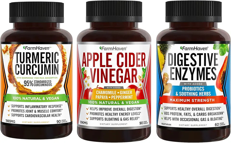 Turmeric Curcumin with BioPerine Black Pepper + Digestive Enzymes with 18 Probiotics + Apple Cider Vinegar with Mother D502995