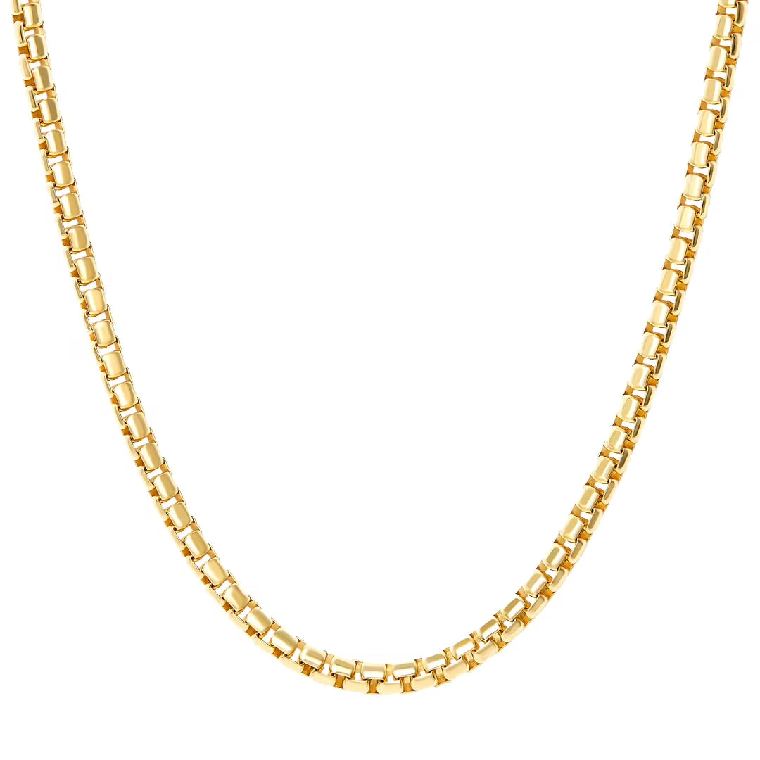 14K Yellow Gold 3.5MM Hollow Round Box Chain Necklace S408348