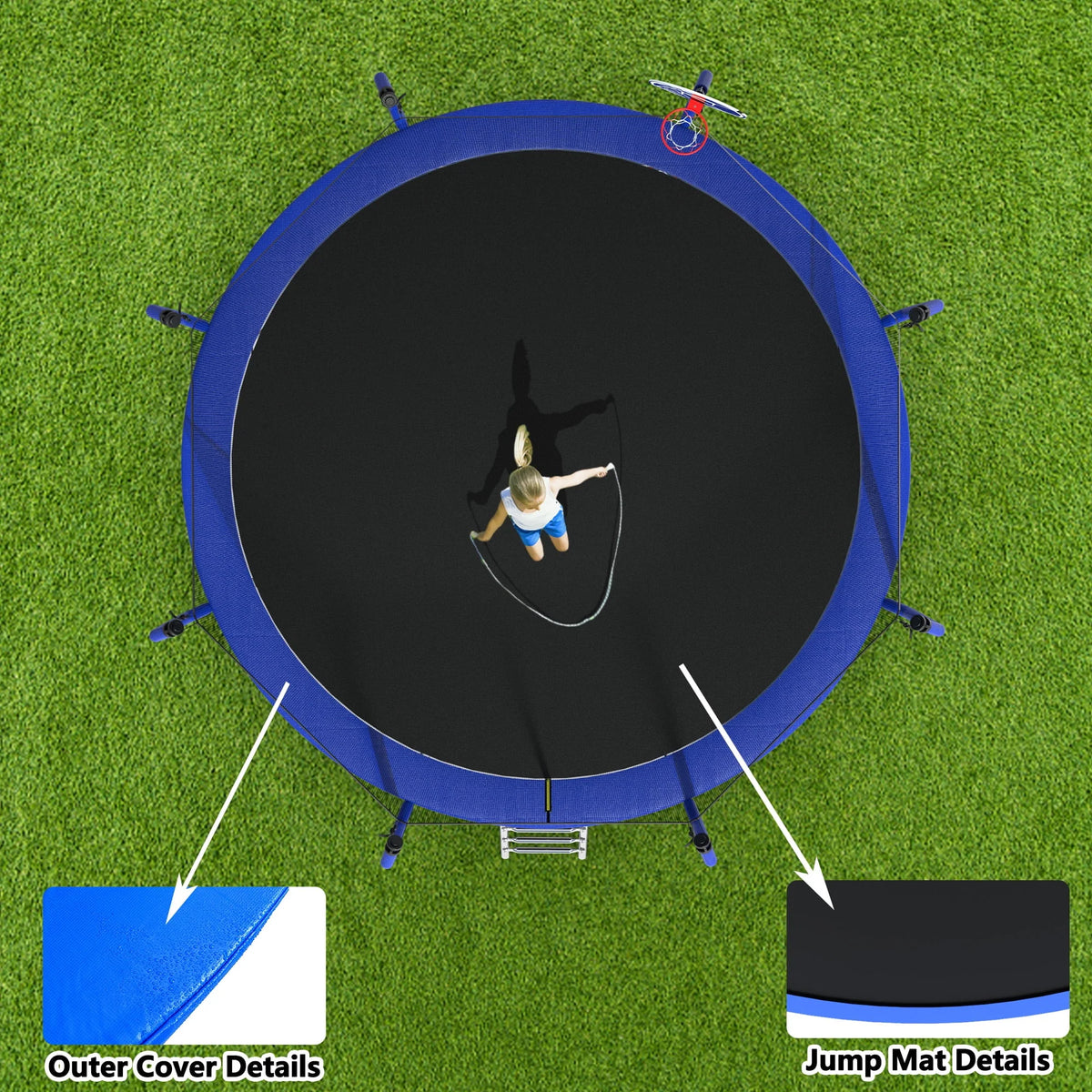 14FT Trampoline with Enclosure, Ladder, Basketball Hoop, Ball F838805