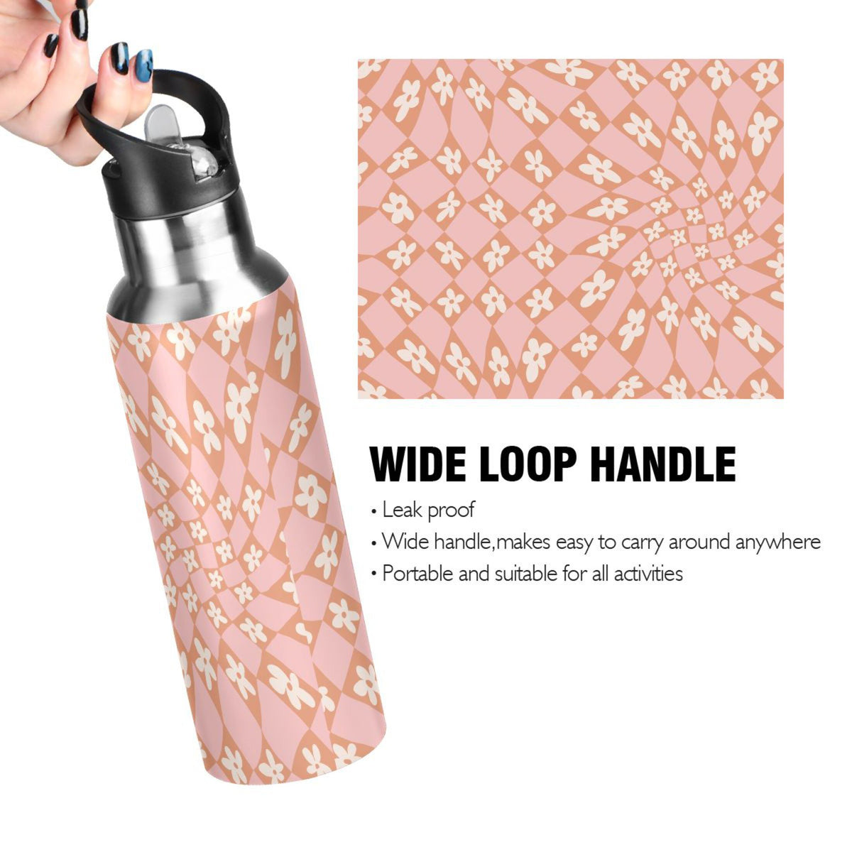 Pink-orange Lattice Flower Stainless Steel Insulated Vacuum Flask O2295