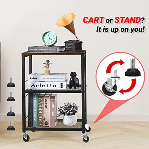 3 Tier Brown Rolling Utility Cart with Storage S359