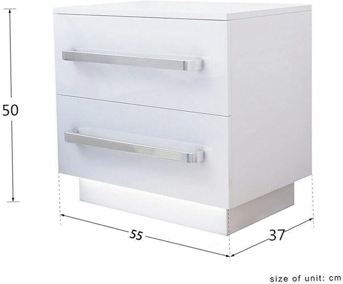 55x37x50cm 2 Drawer High Gloss Nightstand L3894