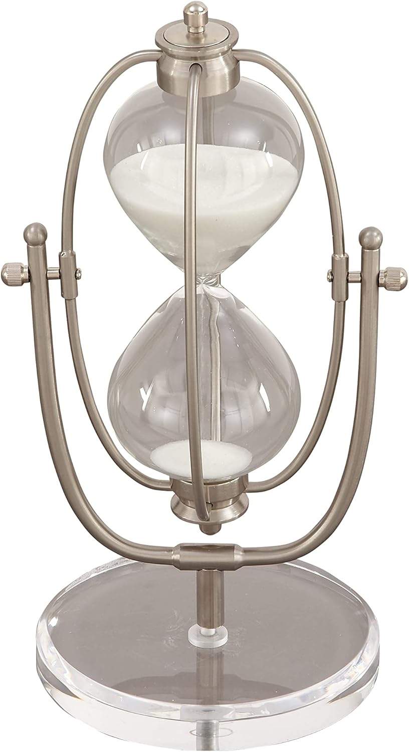 Silver Acrylic Hourglass Sand Timer with Iron Cage, 6 L x 6 W x 12 H, Pack of 2 P80170
