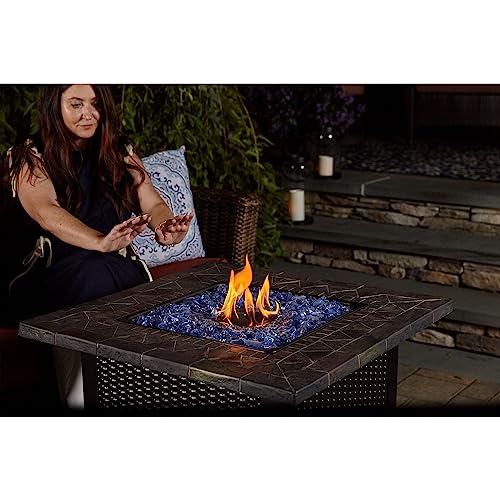 30-Inch Square 30,000 BTU Propane Outdoor Fire Pit Table with Blue Fire Glass A433