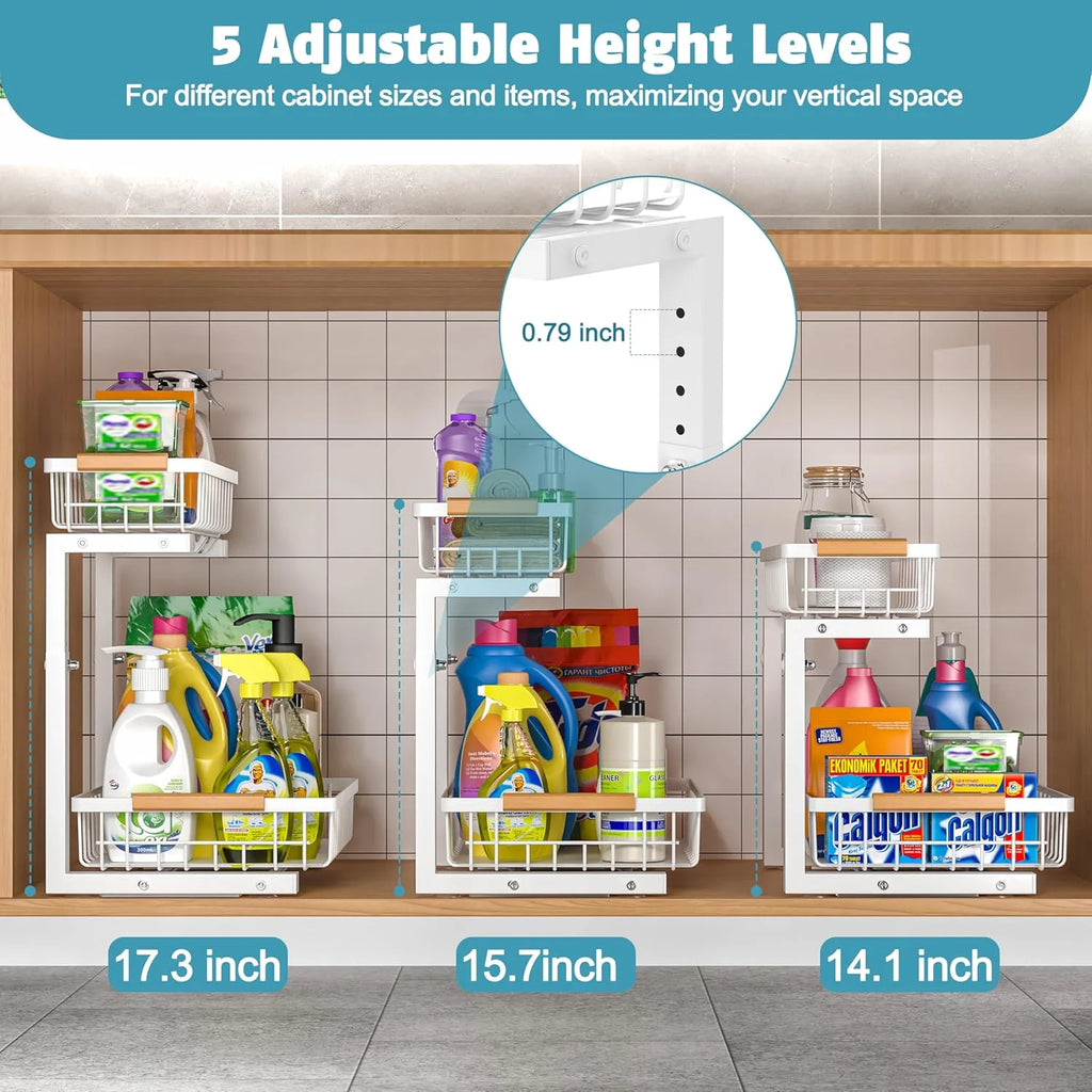 White 2 Pack 2 Tier Slide Out Under Sink Organizer R454