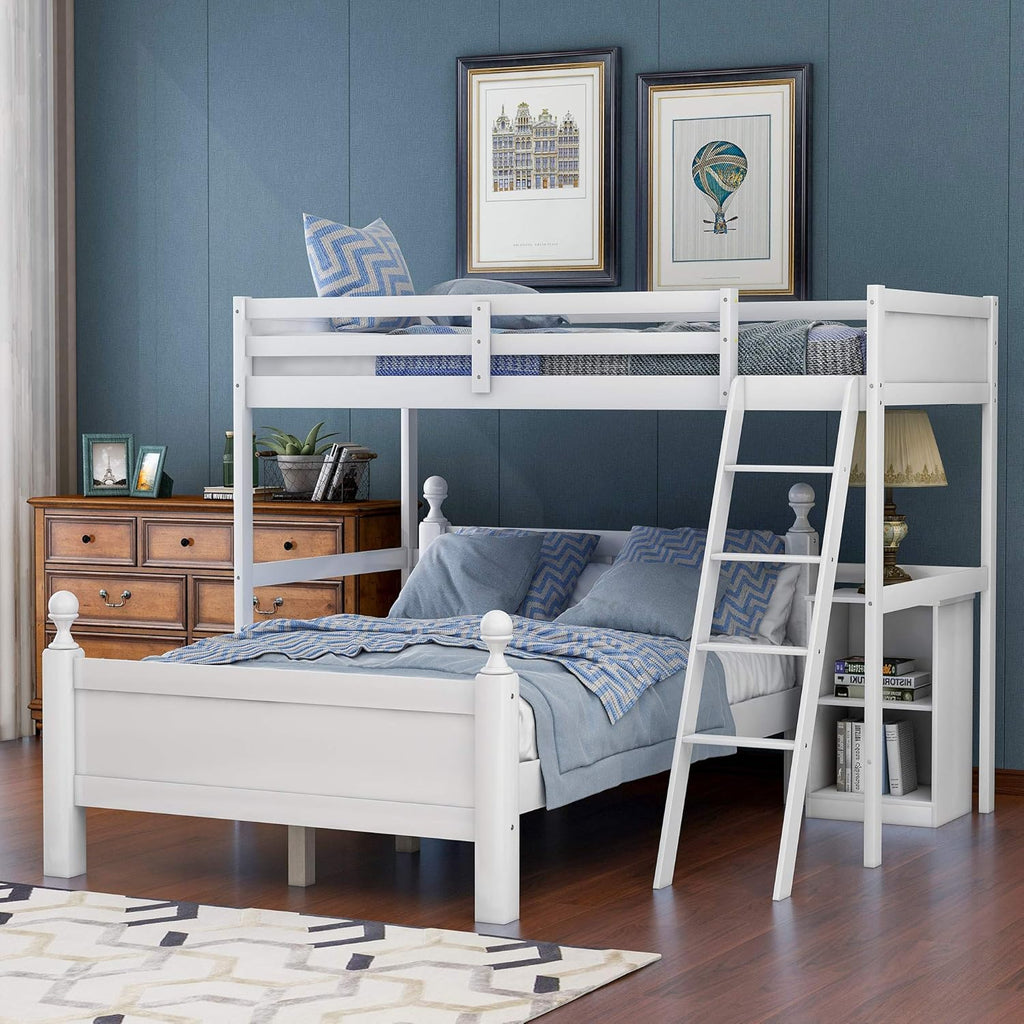 Wood Twin Over Full Loft Bed with Cabinet and Ladder V8906