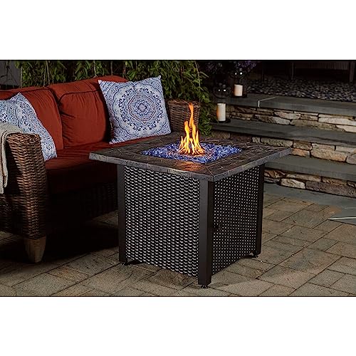 30-Inch Square 30,000 BTU Propane Outdoor Fire Pit Table with Blue Fire Glass A433