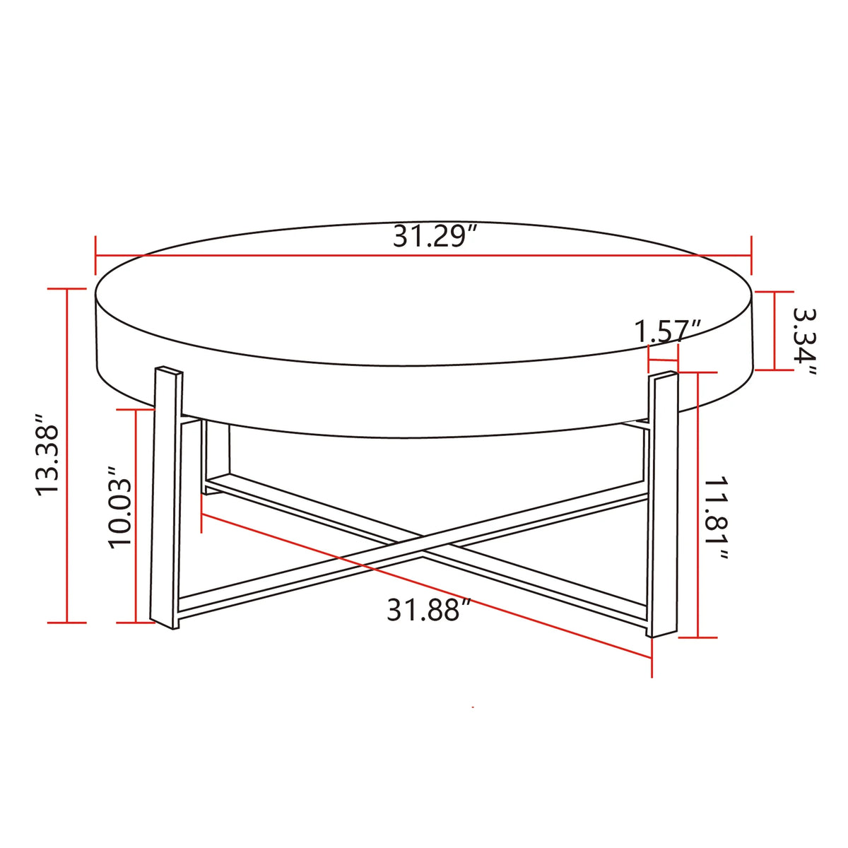 Modern Wood Round Coffee Table with Gold Cross Legs E929