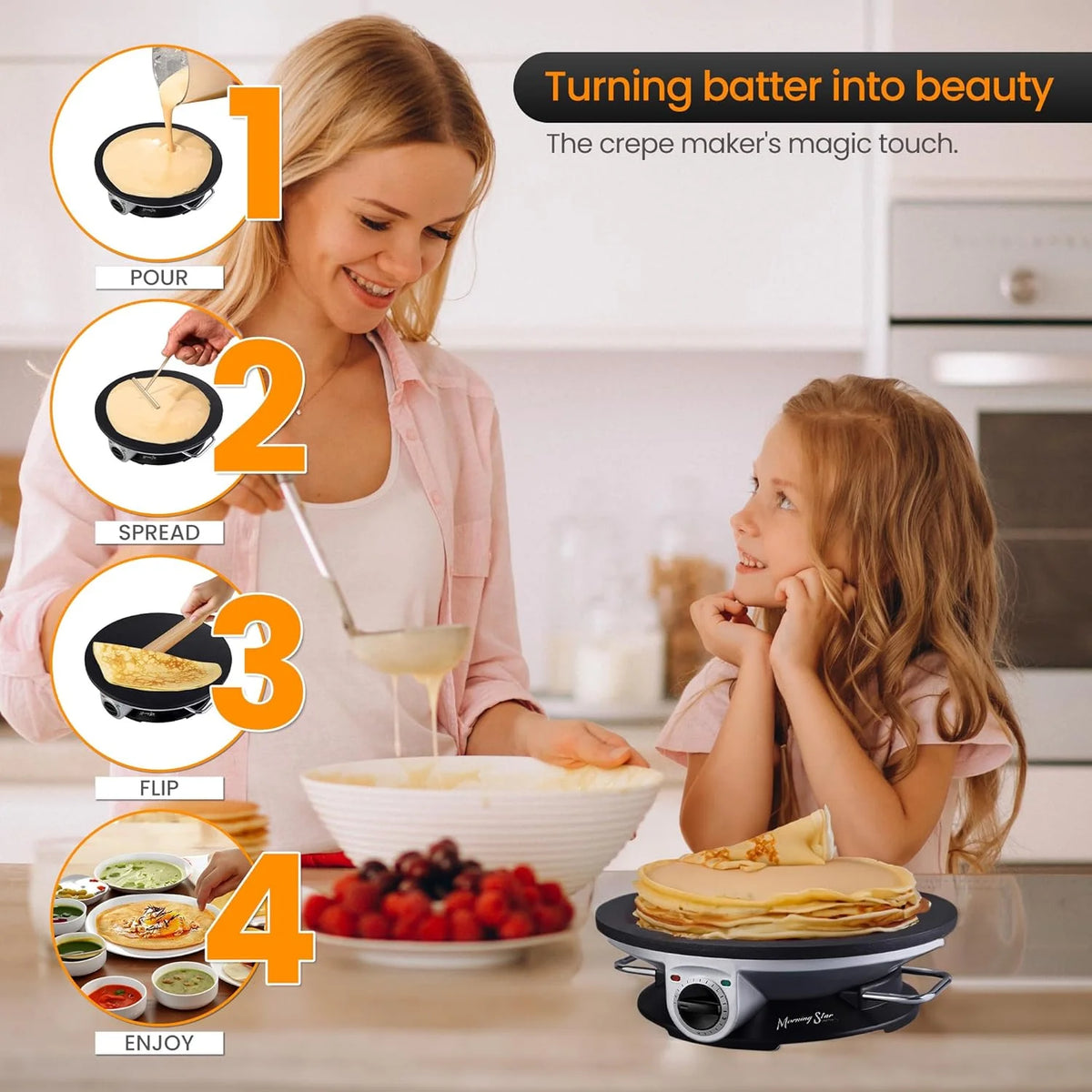 Non Stick Electric Crepe Maker with Temperature Knob P94426