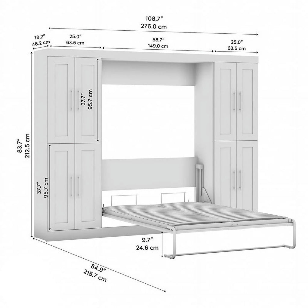 Bark Gray Full Murphy Bed with Storage Cabinets X7354