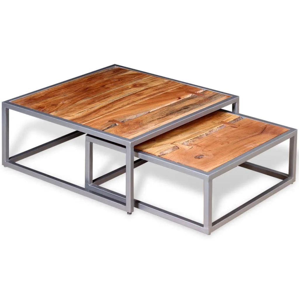Two Piece Solid Acacia Wood Coffee Table Set A593446