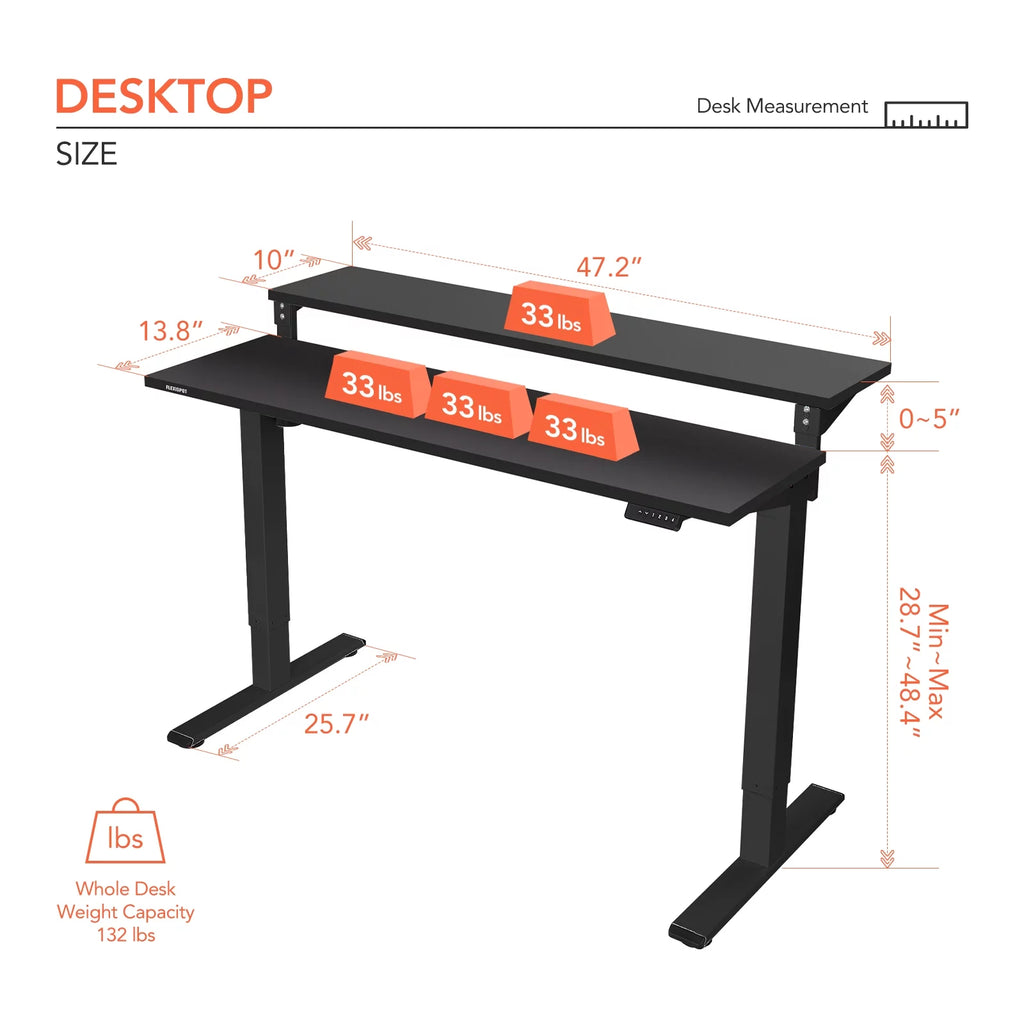 48"x24" Black 2-Tier Height Adjustable Standing Desk I935165