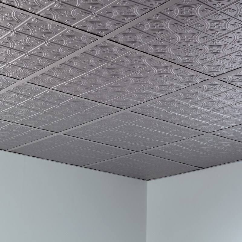 Argent Silver Decorative Vinyl Ceiling Tile 2ft x 2ft 5 Pack P100