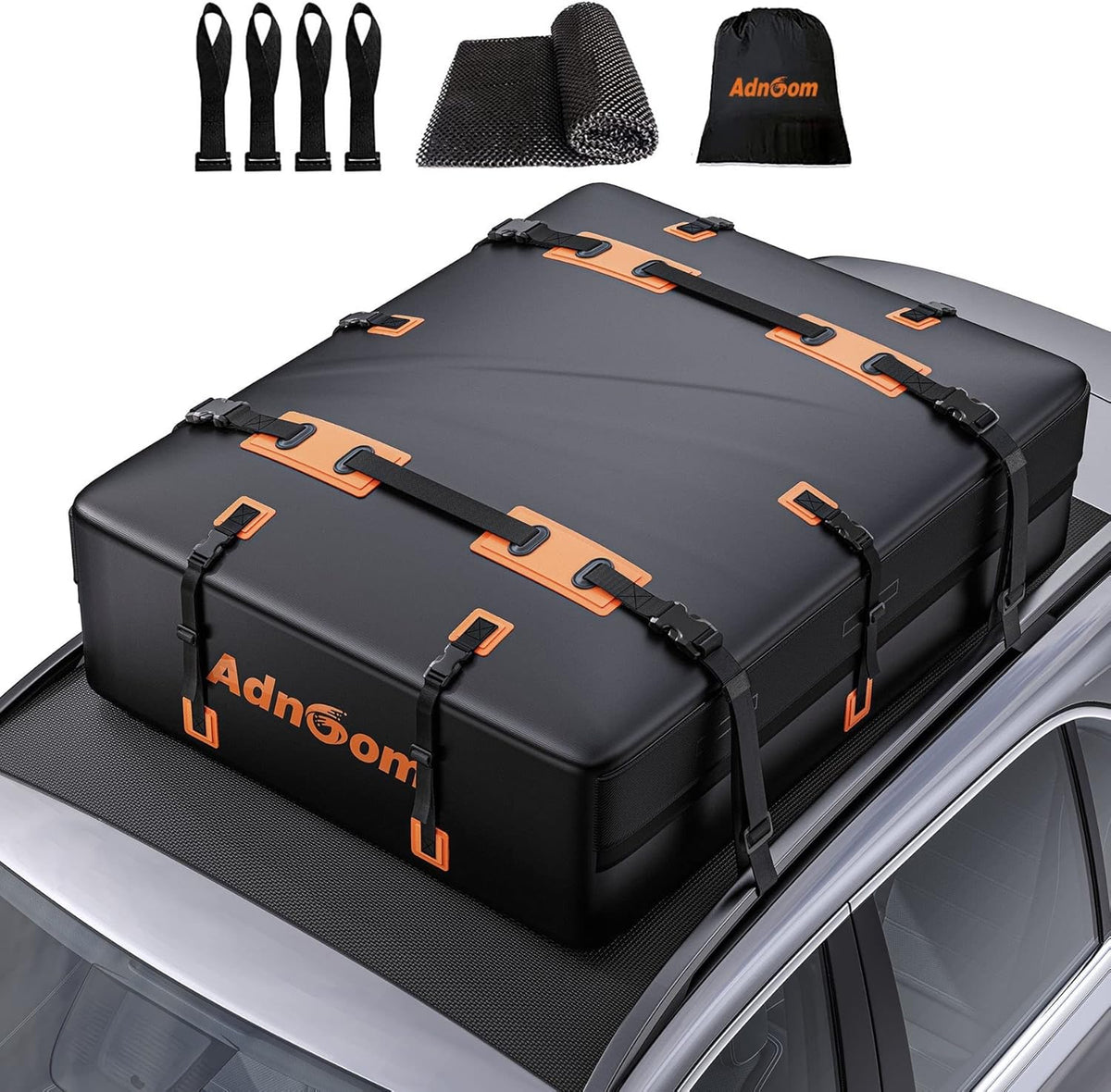 Car Rooftop Bag, 21 Cubic, 100% Waterproof, Rooftop Cargo Carrier with 10 Straps + 4 Door Hooks + Anti-Slip Mat + Storage Bag X503