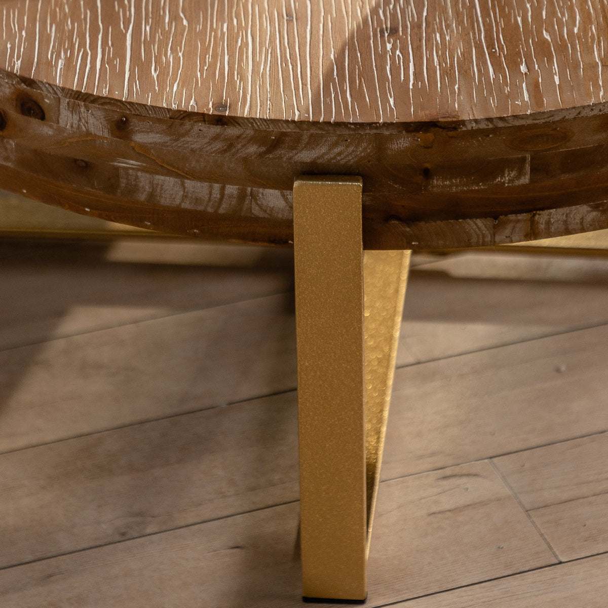 Modern Wood Round Coffee Table with Gold Cross Legs E929
