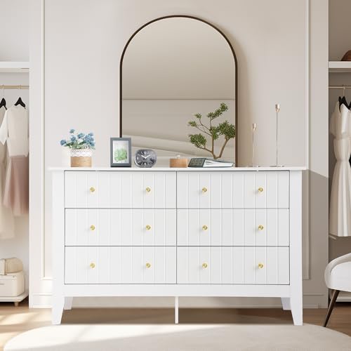 White 6 Drawer Wood Dresser with Metal Handle F425268