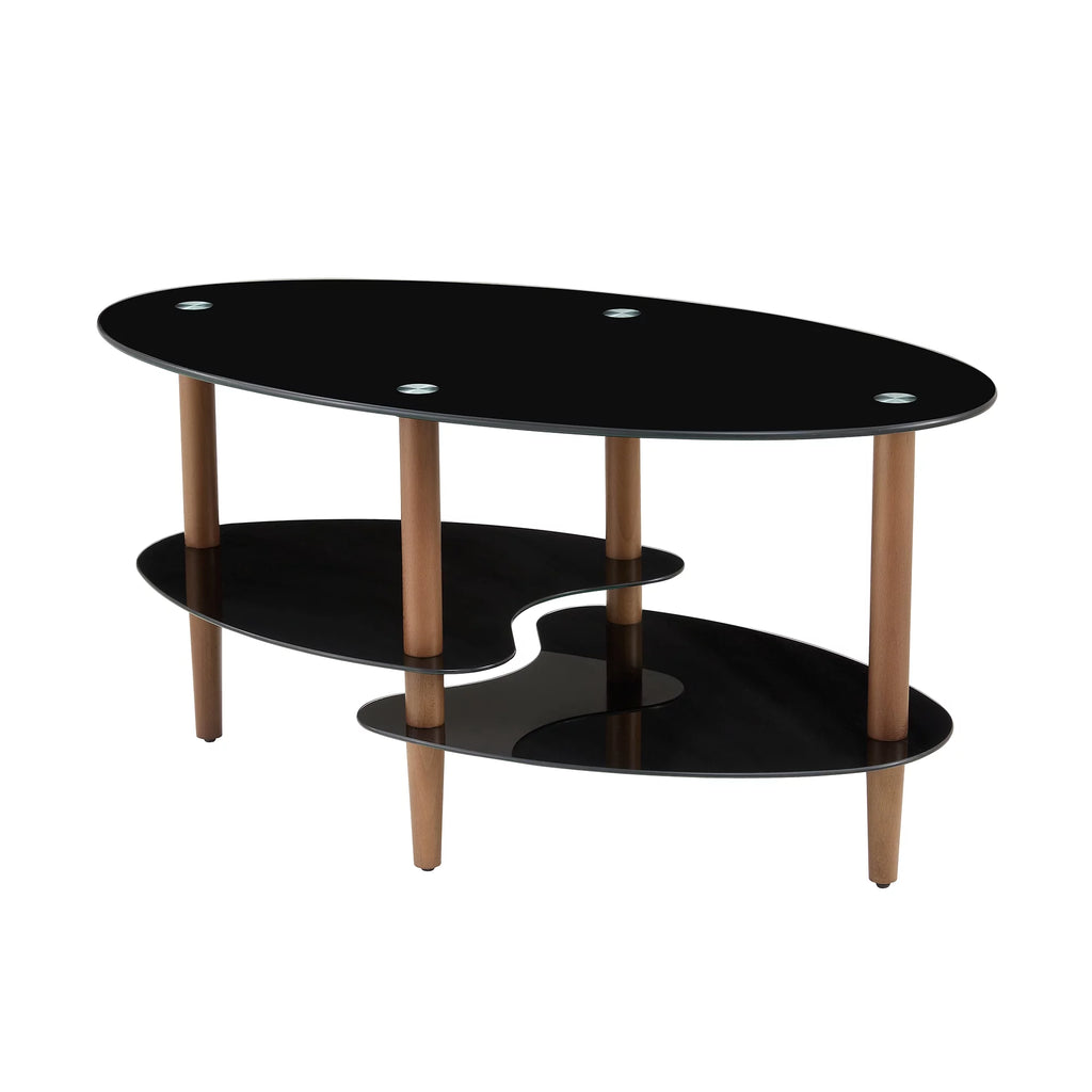 Black Oval Glass Coffee Table with Oak Legs H12446