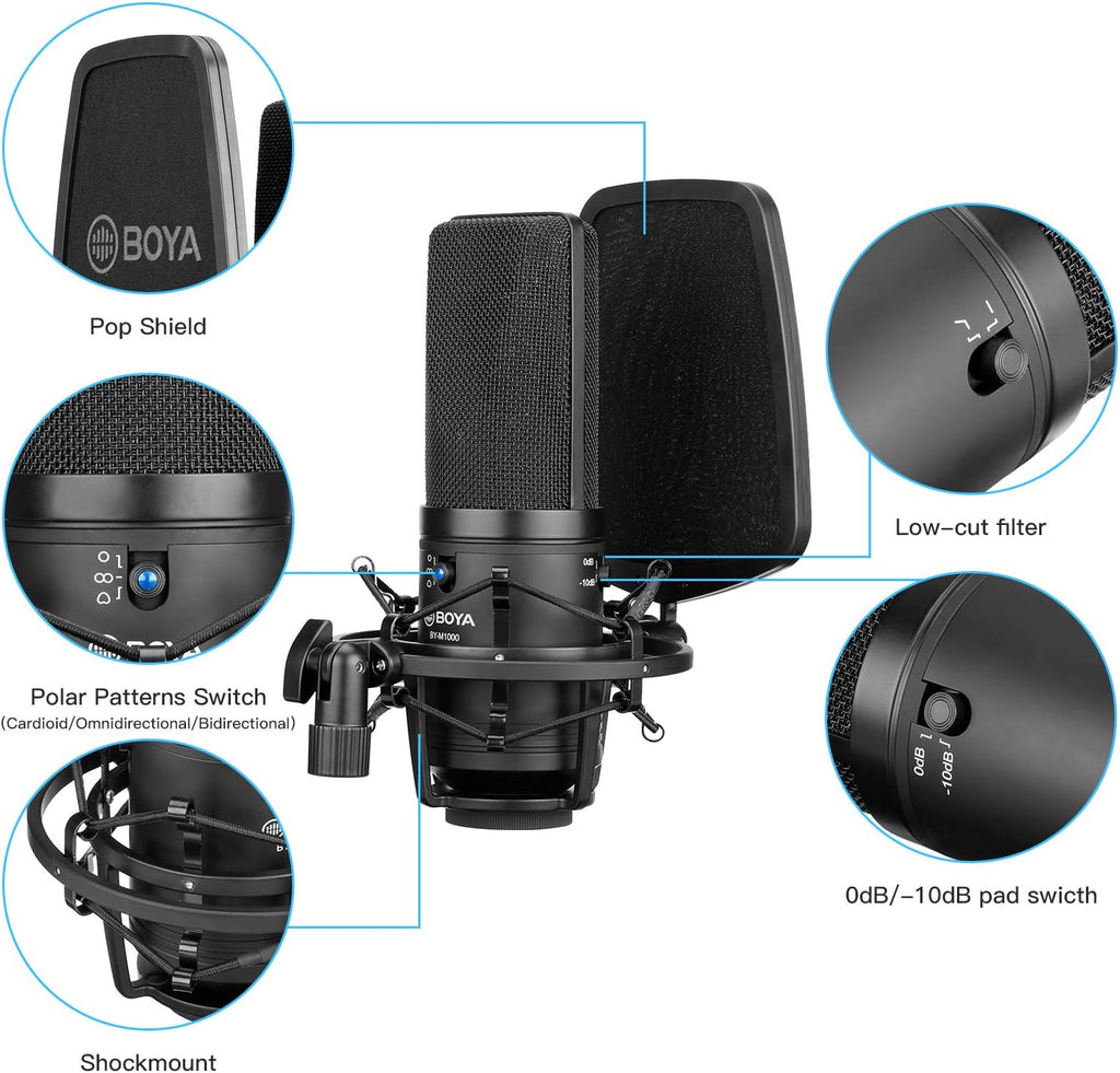 Large Diaphragm Multi-Pattern Studio Condenser Microphone with Shock Mount, Pop Filter, and XLR Cable X350