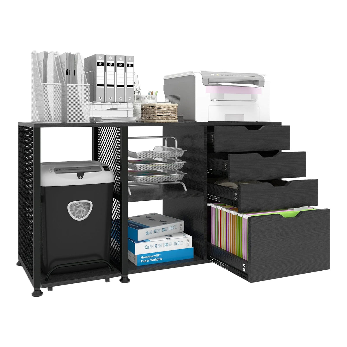 Black 4 Drawer Mobile File Cabinet with 3 Shelves Z331