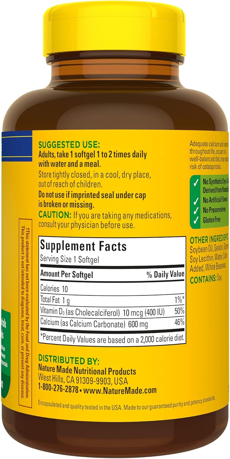 Calcium 600 mg with Vitamin D3 Dietary Supplement 100 Softgels J120794