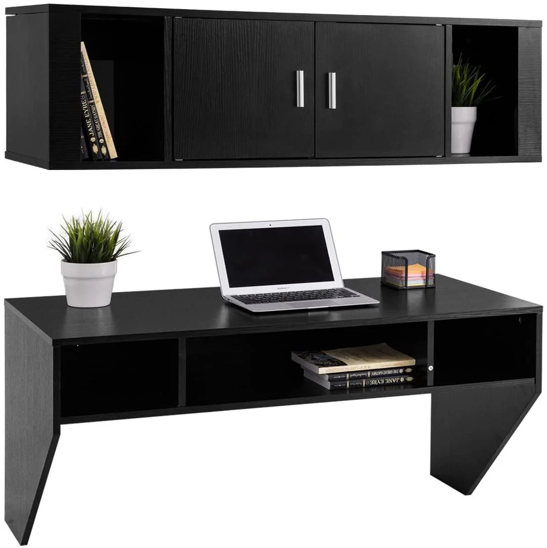 Wall Mounted Floating Computer Desk with Shelves Black Y20301
