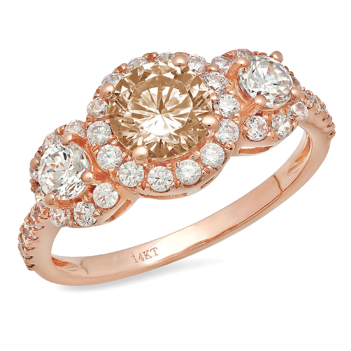 1.79ct Round Cut Brown Champagne Simulated Diamond 18k Rose Gold 3 Stone Ring Size 3.5 J834