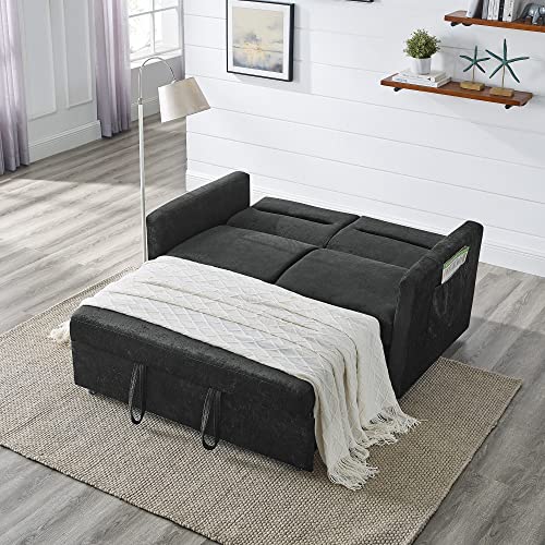 Grey Chenille Fabric Convertible Sofa with Adjustable Back O450