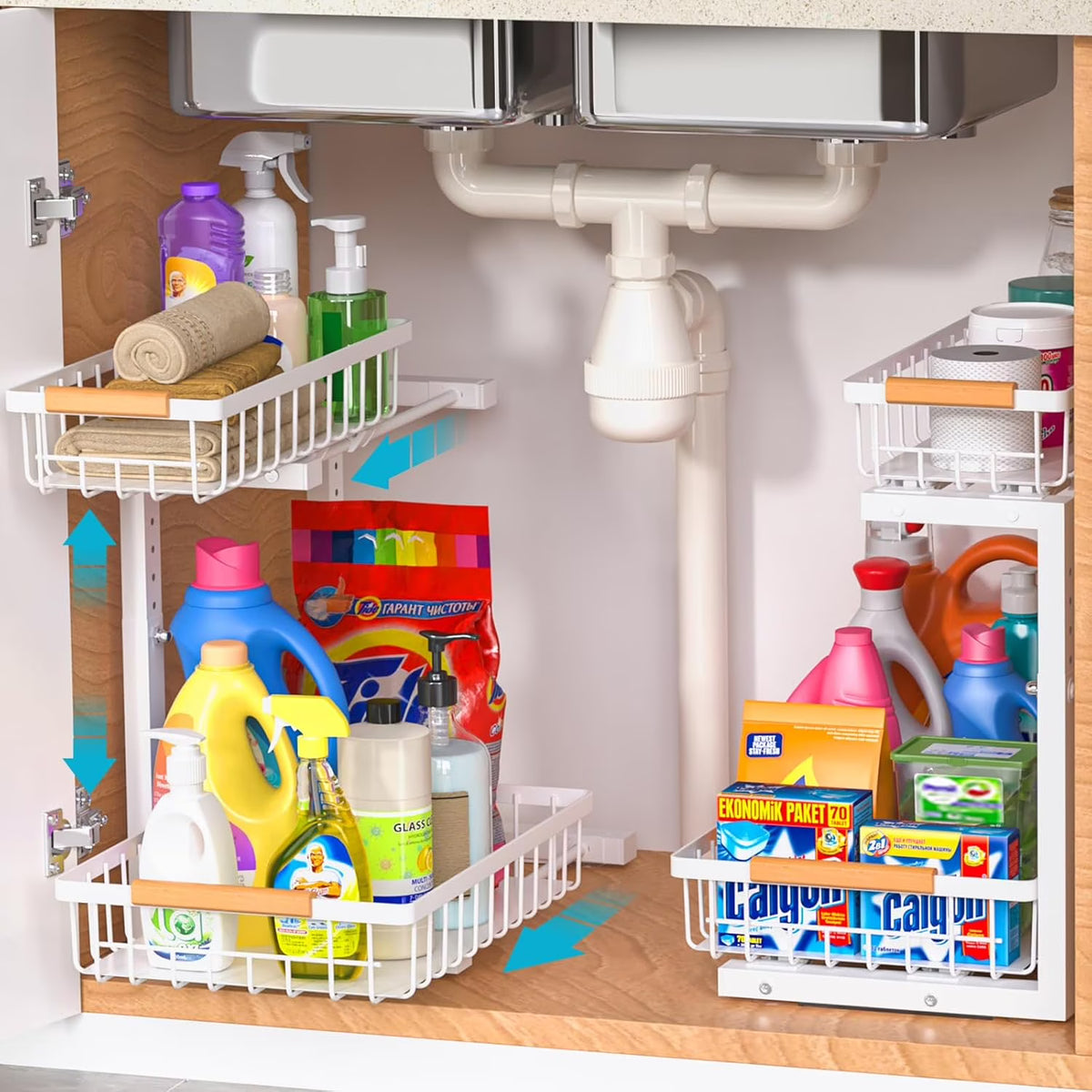 White 2 Pack 2 Tier Slide Out Under Sink Organizer R454